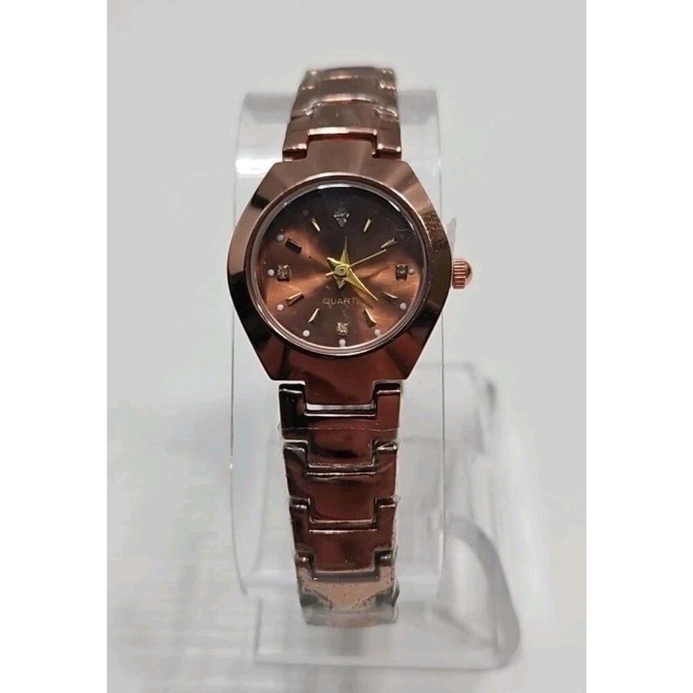 Rose Gold Jeweled Stainless Womens Quartz Watch New Battery W132